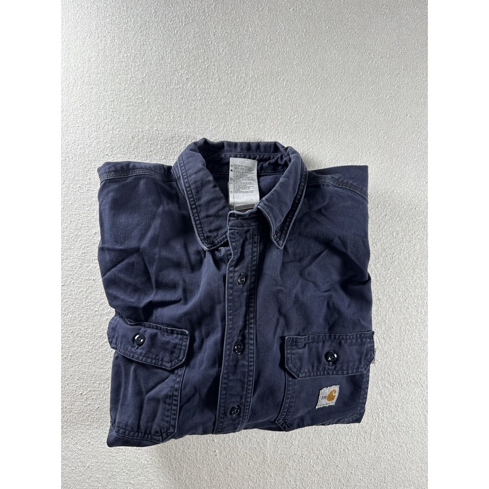 Carhartt FRS160 DNY Navy Flame Resistant Long Sleeve Work Shirt Size 2XL - Picture 4 of 12